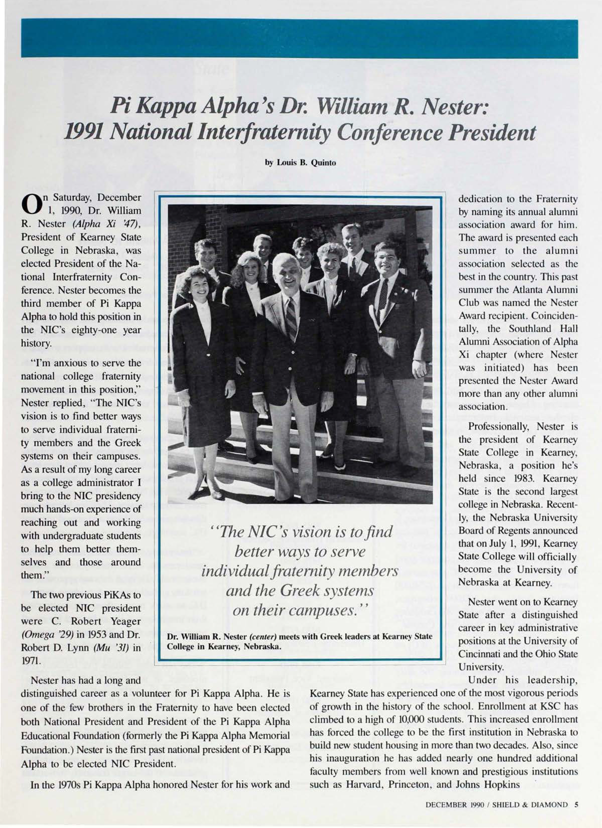 Pi Kappa Alpha's Dr. William R. Nester: 1991 National Interfraternity Conference President